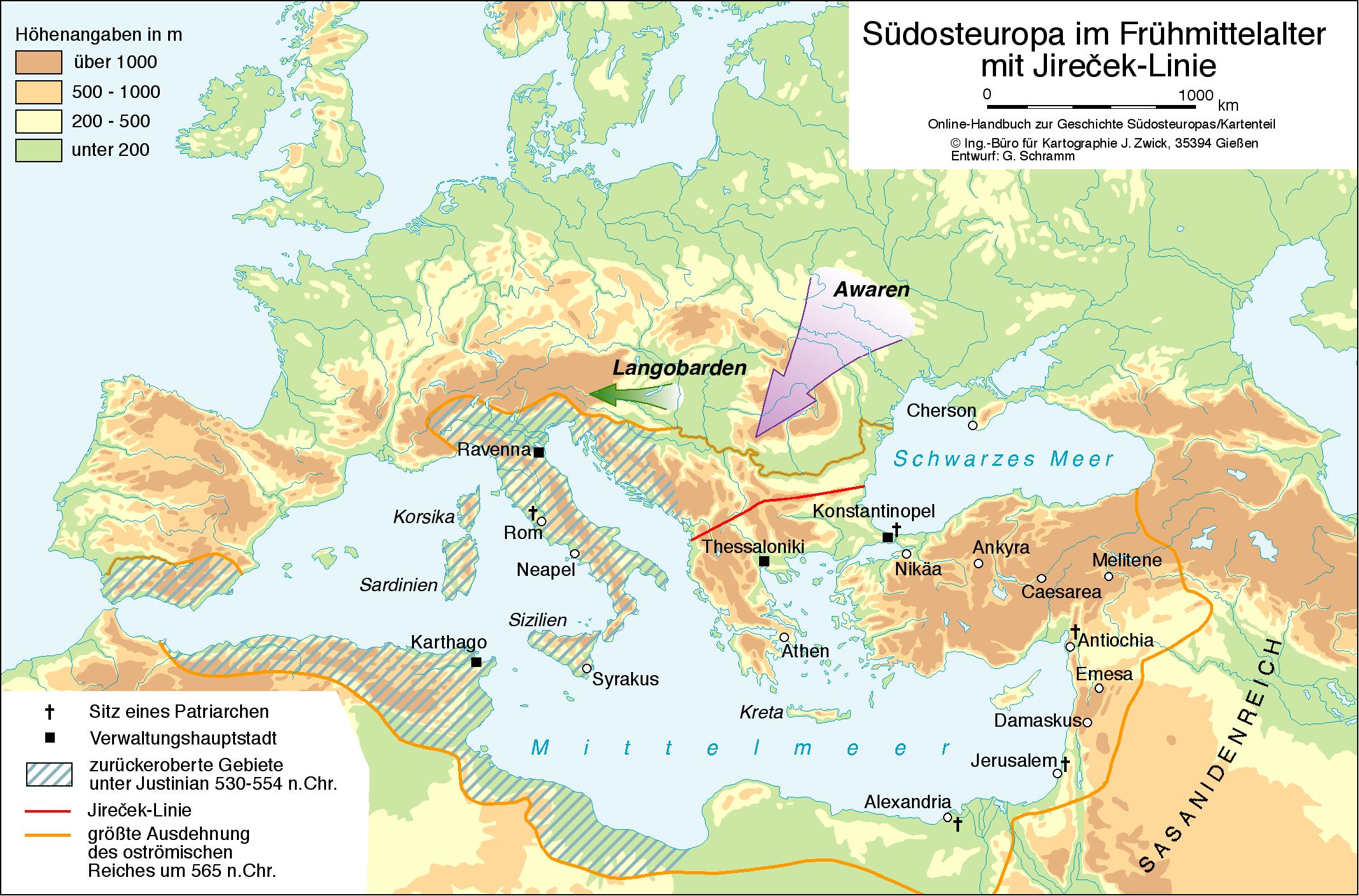 Südosteuropa im Frühmittelalter mit Jireček-Linie Südosteuropa im Frühmittelalter mit Jireček-Linie